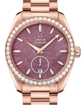 OMEGA SEAMASTER AQUA TERRA 150M CO-AXIAL MASTER CHRONOMETER SMALL SECONDS 38MM SEDNA GOLD DIAMOND BEZEL PURPLE DIAL  220.55.38.20.99.001 WITH  SEDNA GOLD BRACELET