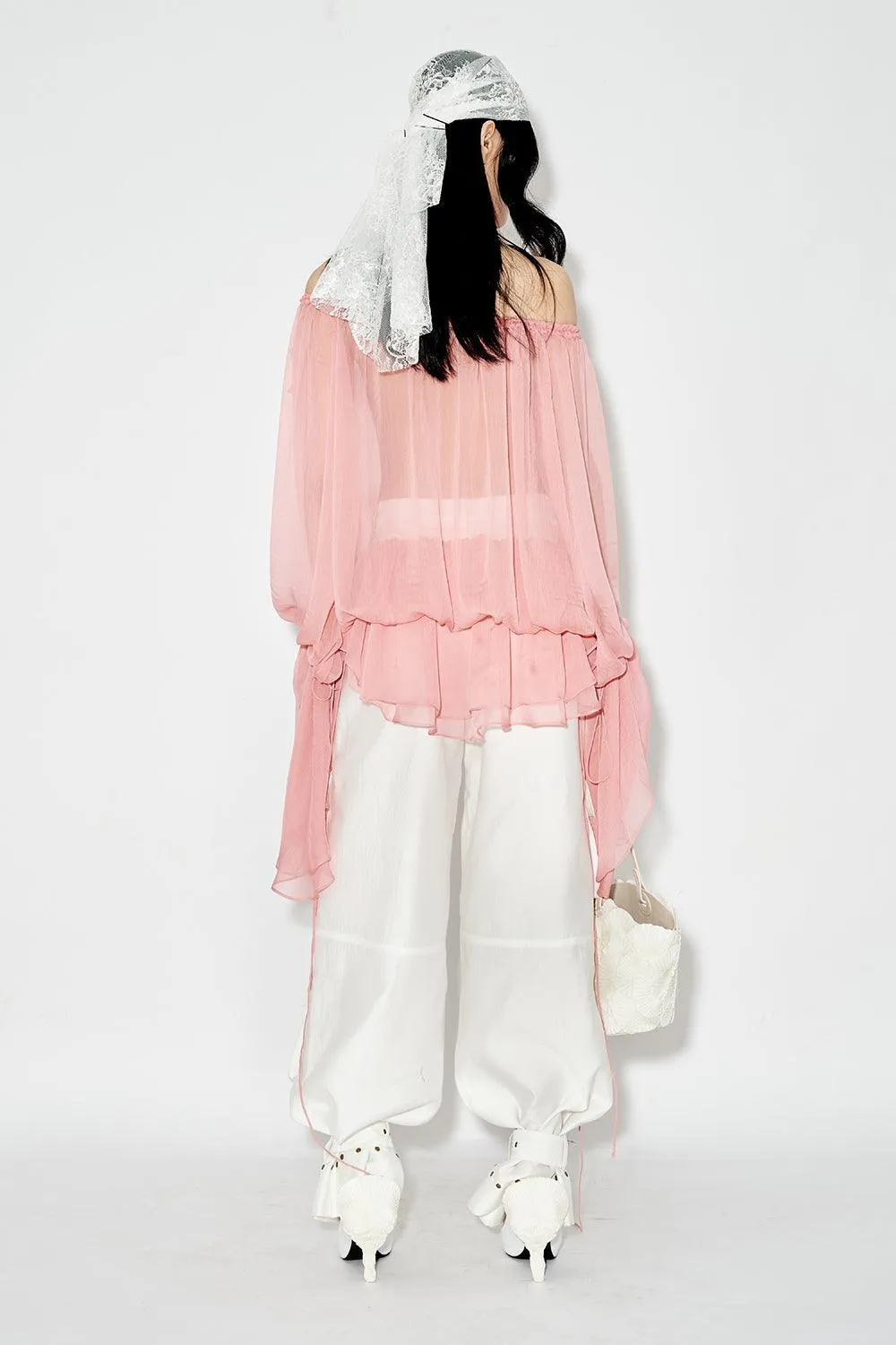 Oncidium Blouson Plunge Neck Chiffon Top