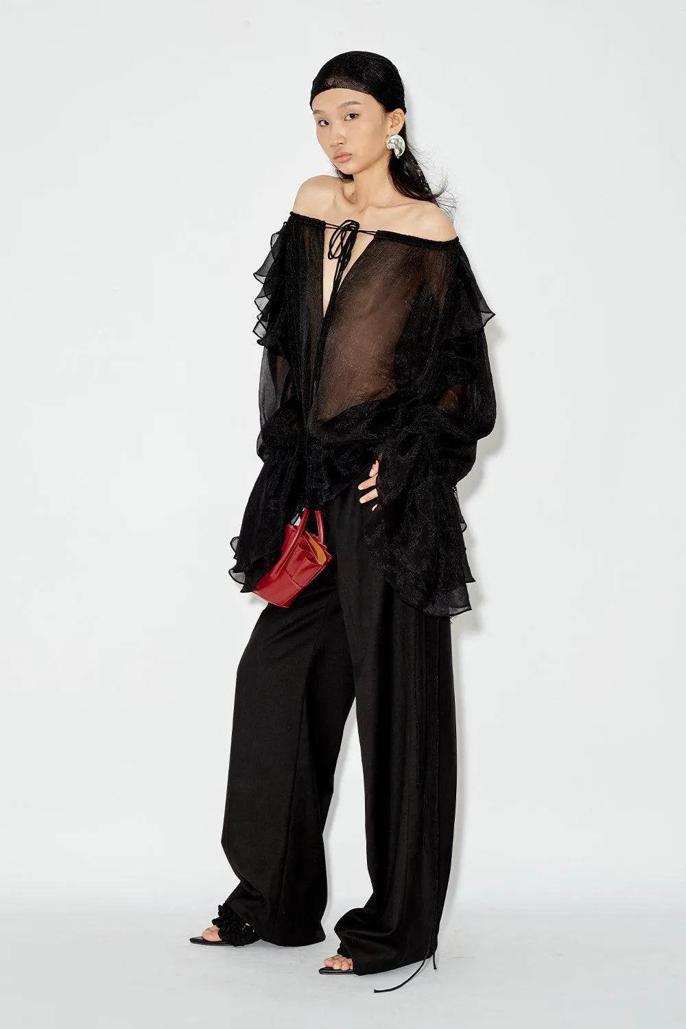 Oncidium Blouson Plunge Neck Chiffon Top