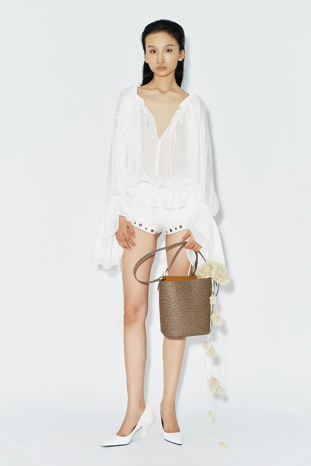 Oncidium Blouson Plunge Neck Chiffon Top