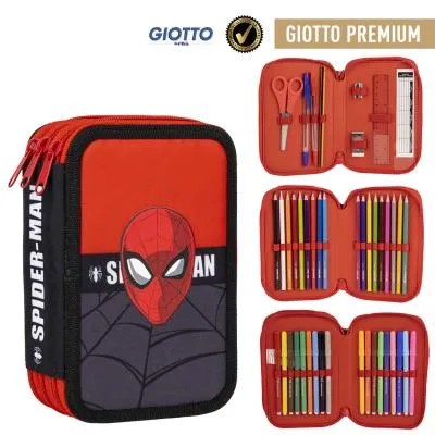 Penar complet utilat, 3 compartimente, Spiderman, rosu/negru, unisex