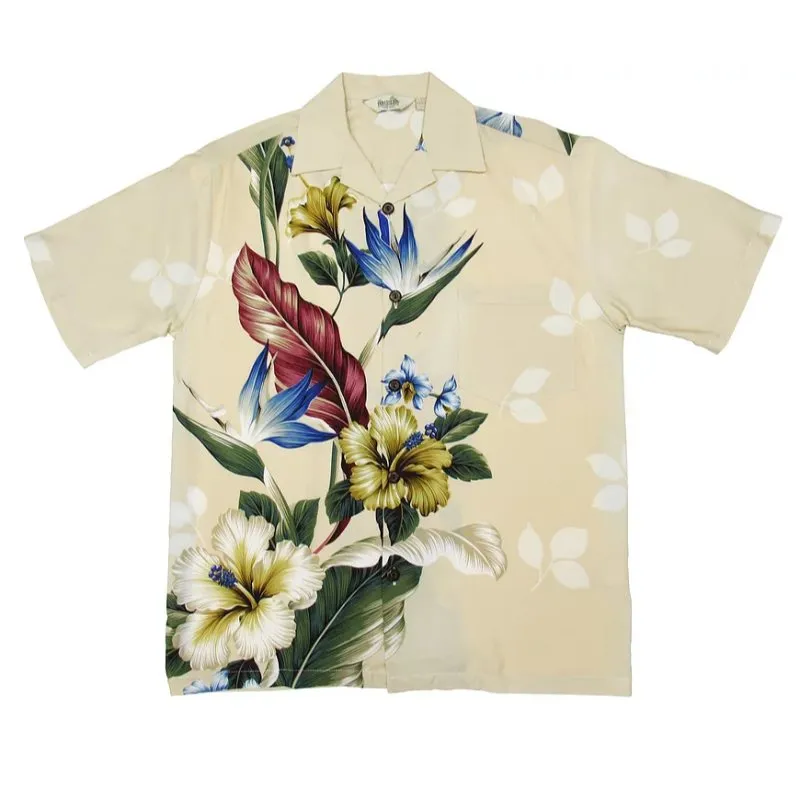 Point Floral Print Hibiscus Flower Aloha Shirt | Beige