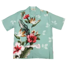 Point Floral Print Hibiscus Flower Aloha Shirt | Green