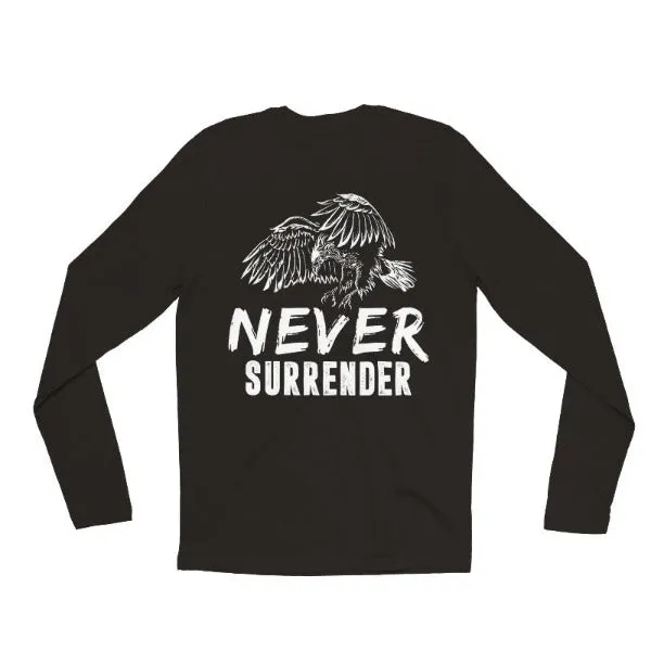 Premium Unisex Langarm-T-Shirt Black Rückendruck/Never Surrender