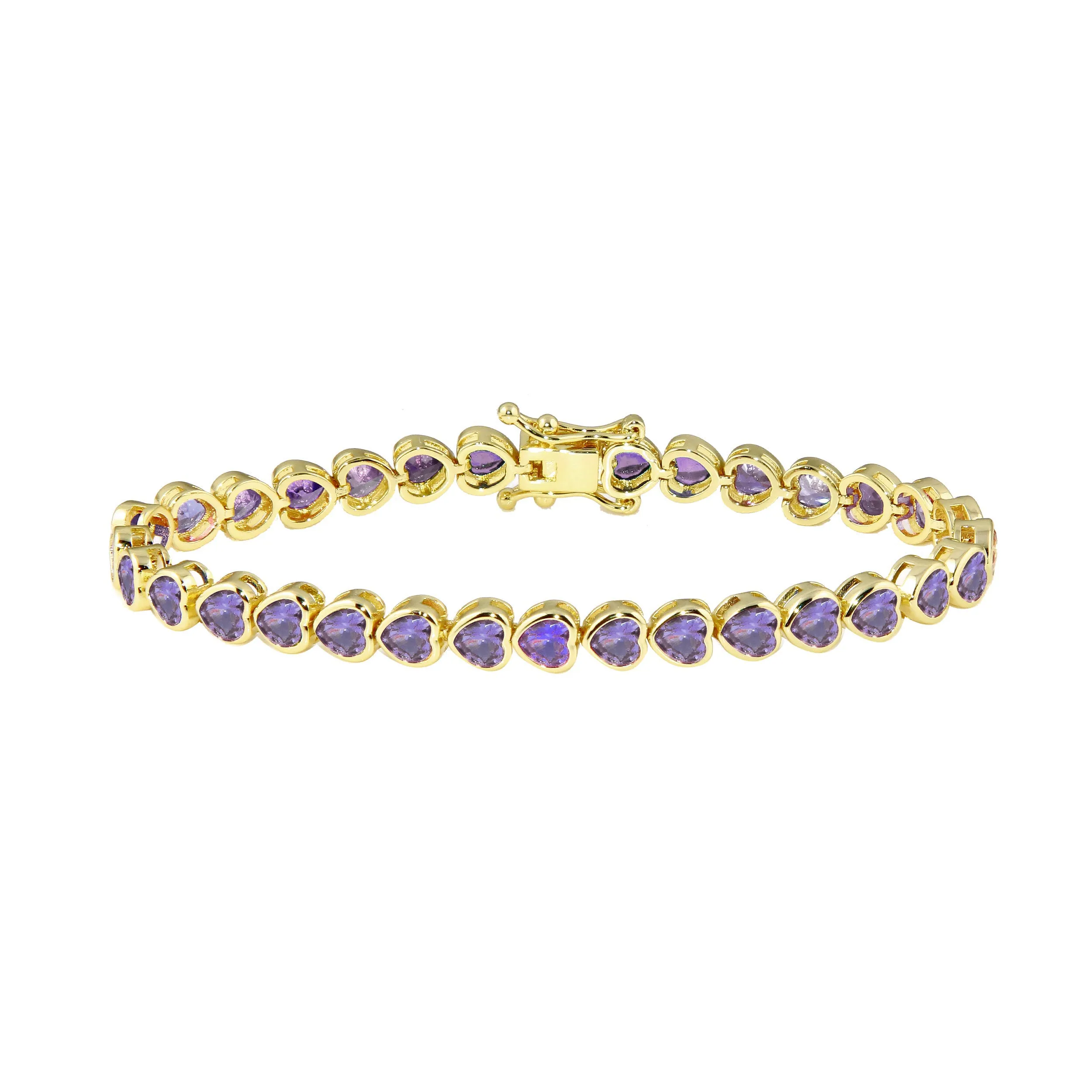 Purple Bezel Heart Tennis Bracelet