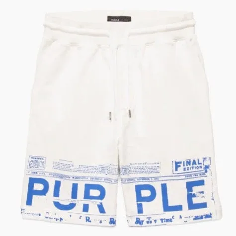 Purple Brand Newsprint Brilliant White French Terry Sweatshort (White)