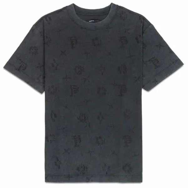 Purple Brand Textured SS Type Monogram Tee (Washed Black) P104-JMBW224