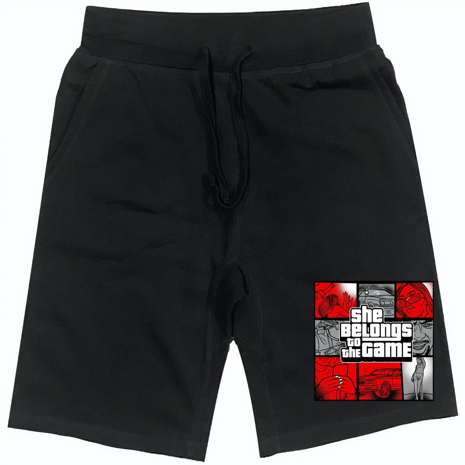 RED BELONGS TO THE GAME : Black Cotton Terry Fleece Shorts