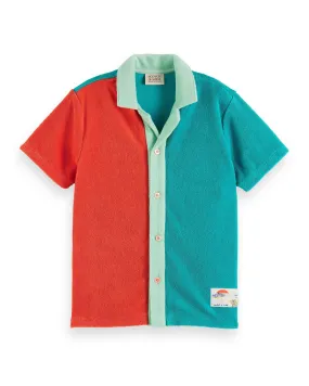 SCOTCH AND SODA SS24 COLOUR-BLOCK TOWELLING TERRY SHORT SLEEVE SHIRT