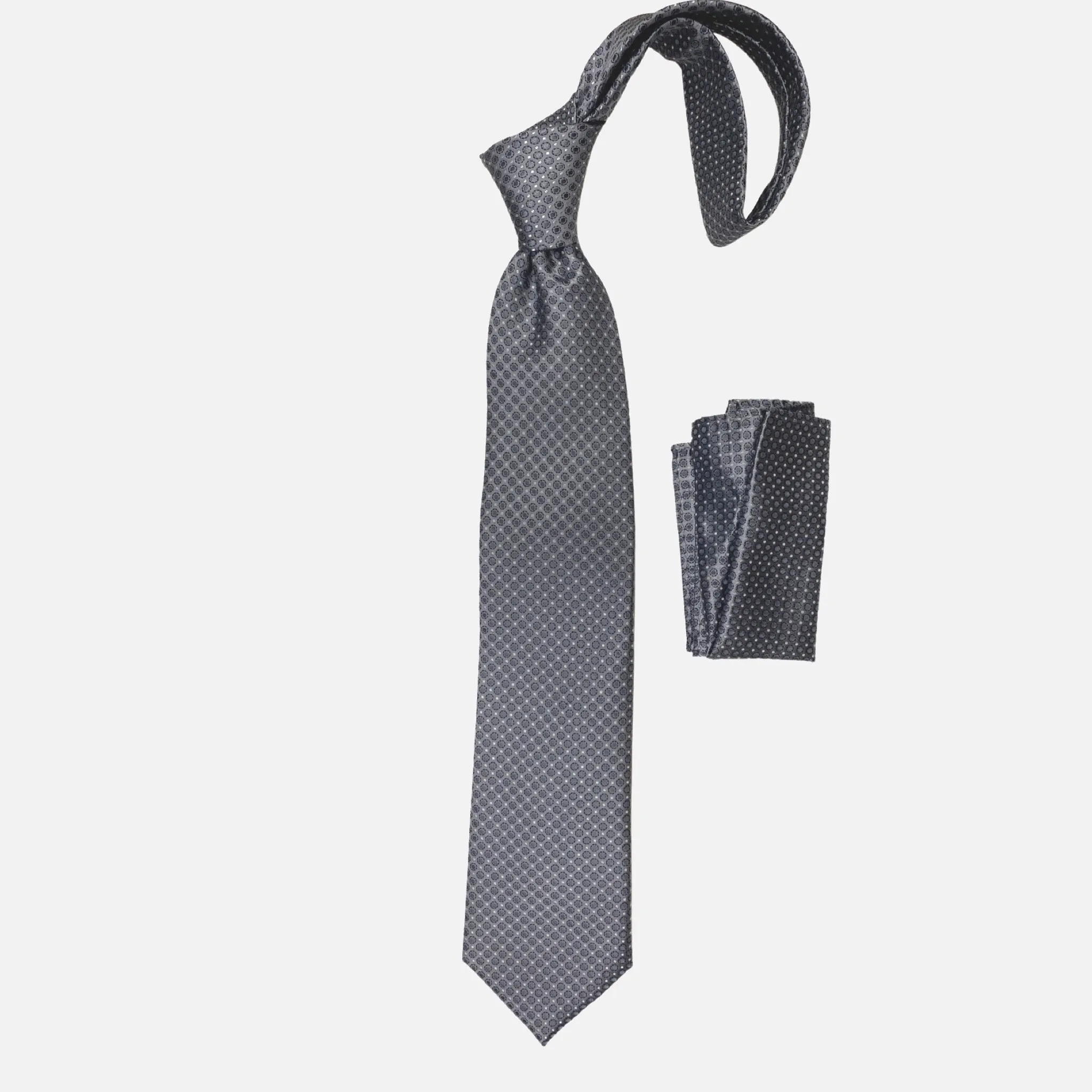 Silver Premium Silk Dot Tie and Hanky | Dolce Vita Fashions