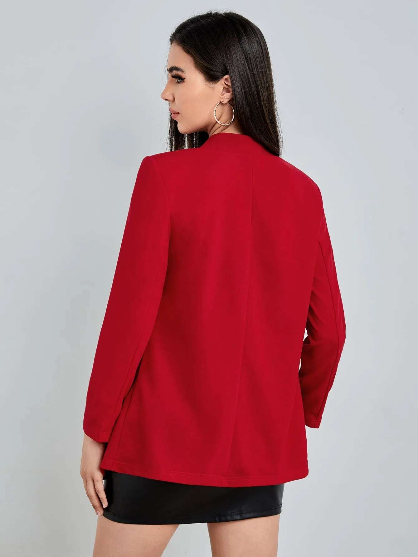 Solid Notched Open Front Blazer