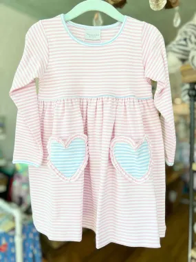 Squiggles - Dress with Heart Pockets - Pink & Blue Stripe