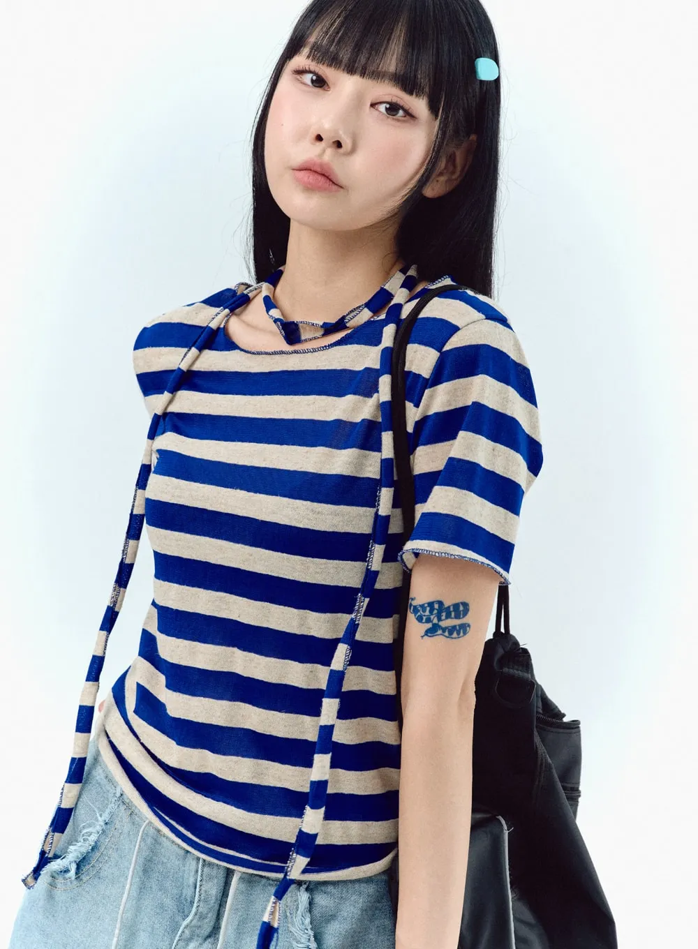 Stripe Tee And Scarf Set IU329