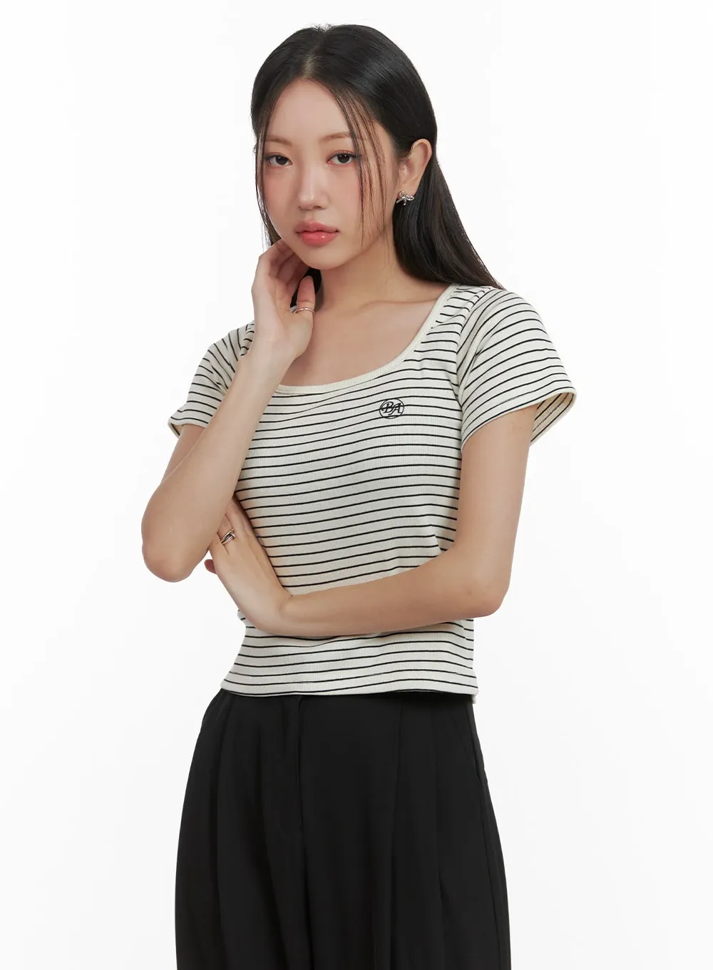 Stripe U-Neck Top OA415