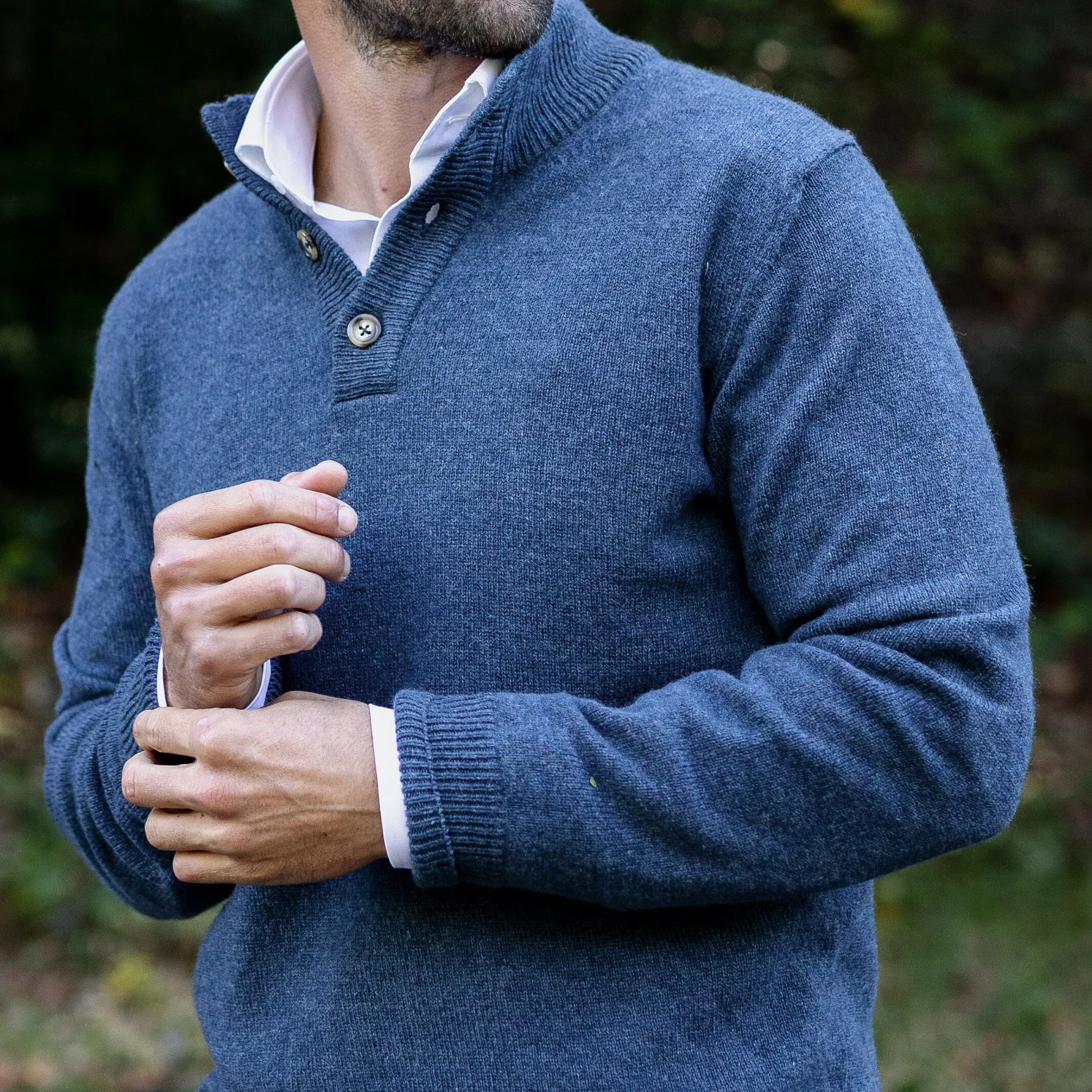 The Blue Heather Brewer Mock Neck Sweater