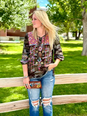 The Casita Colors Embroidered Camo Top