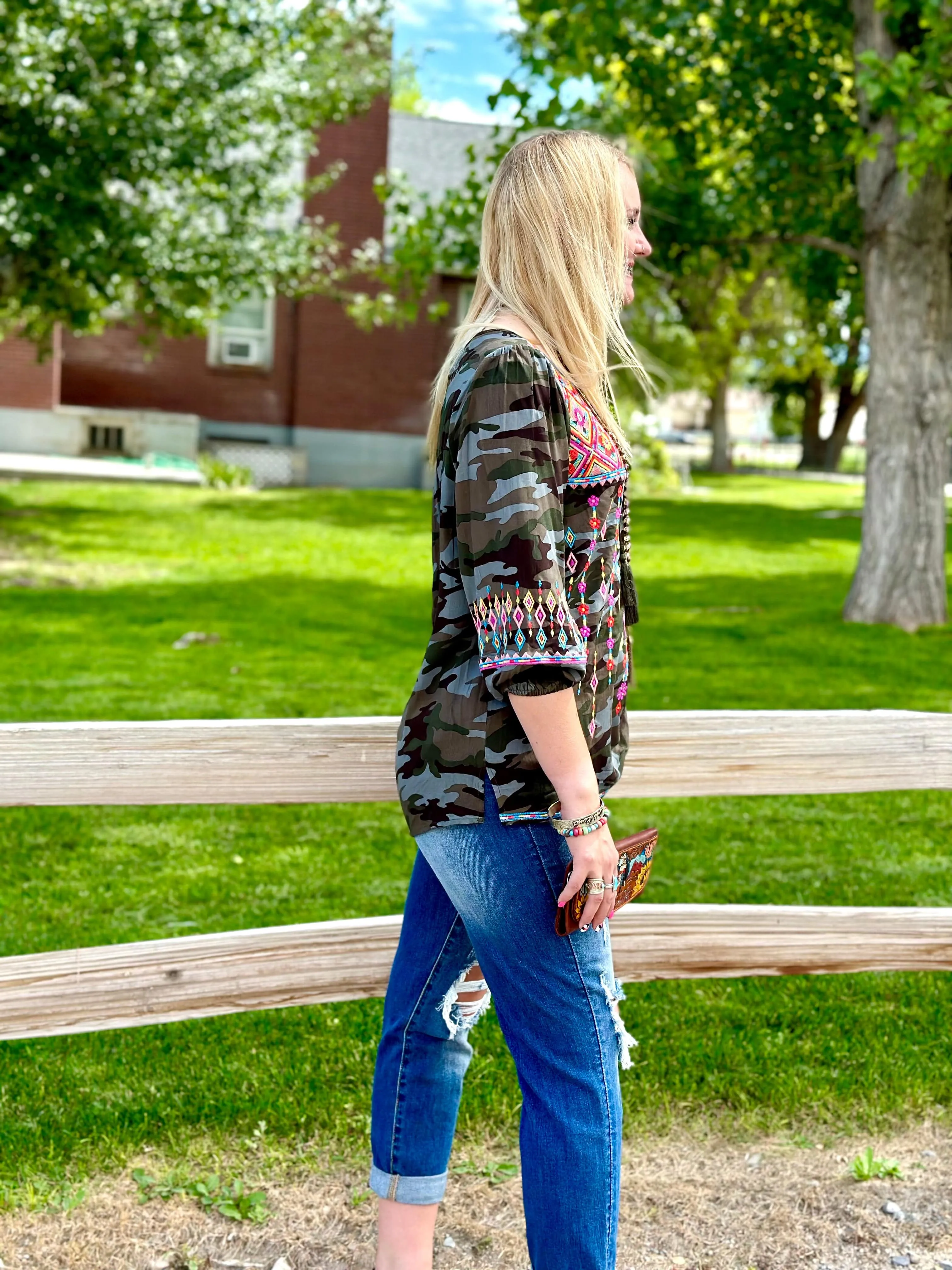 The Casita Colors Embroidered Camo Top