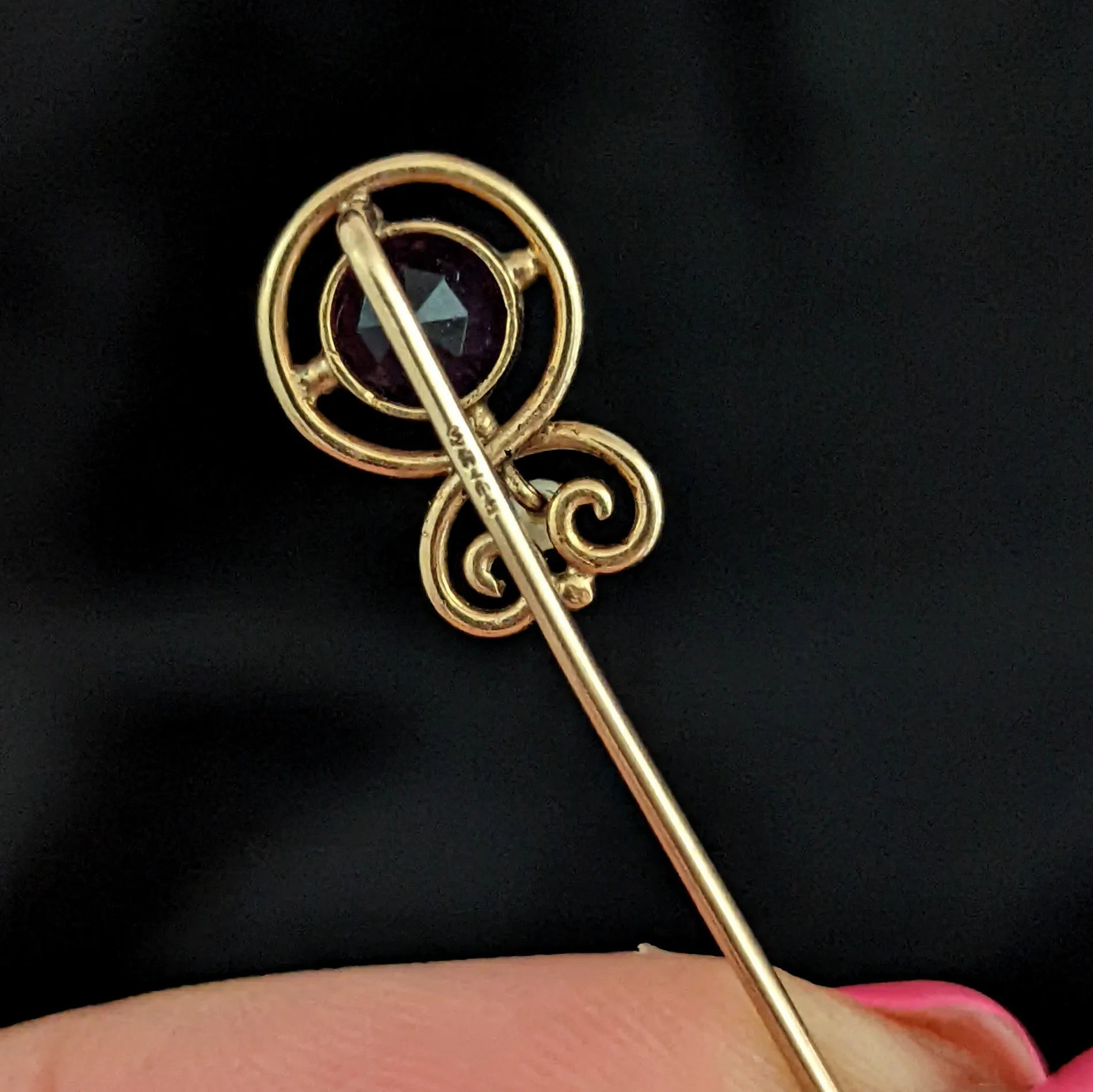 The Destin - Art Nouveau Paste Seed Pearl 14k Gold Stick Pin