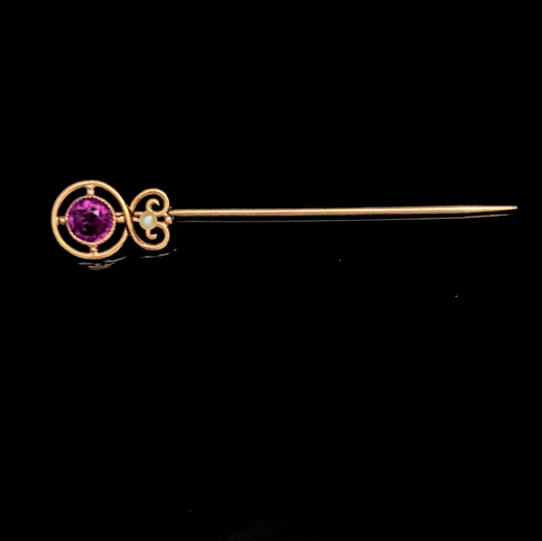 The Destin - Art Nouveau Paste Seed Pearl 14k Gold Stick Pin