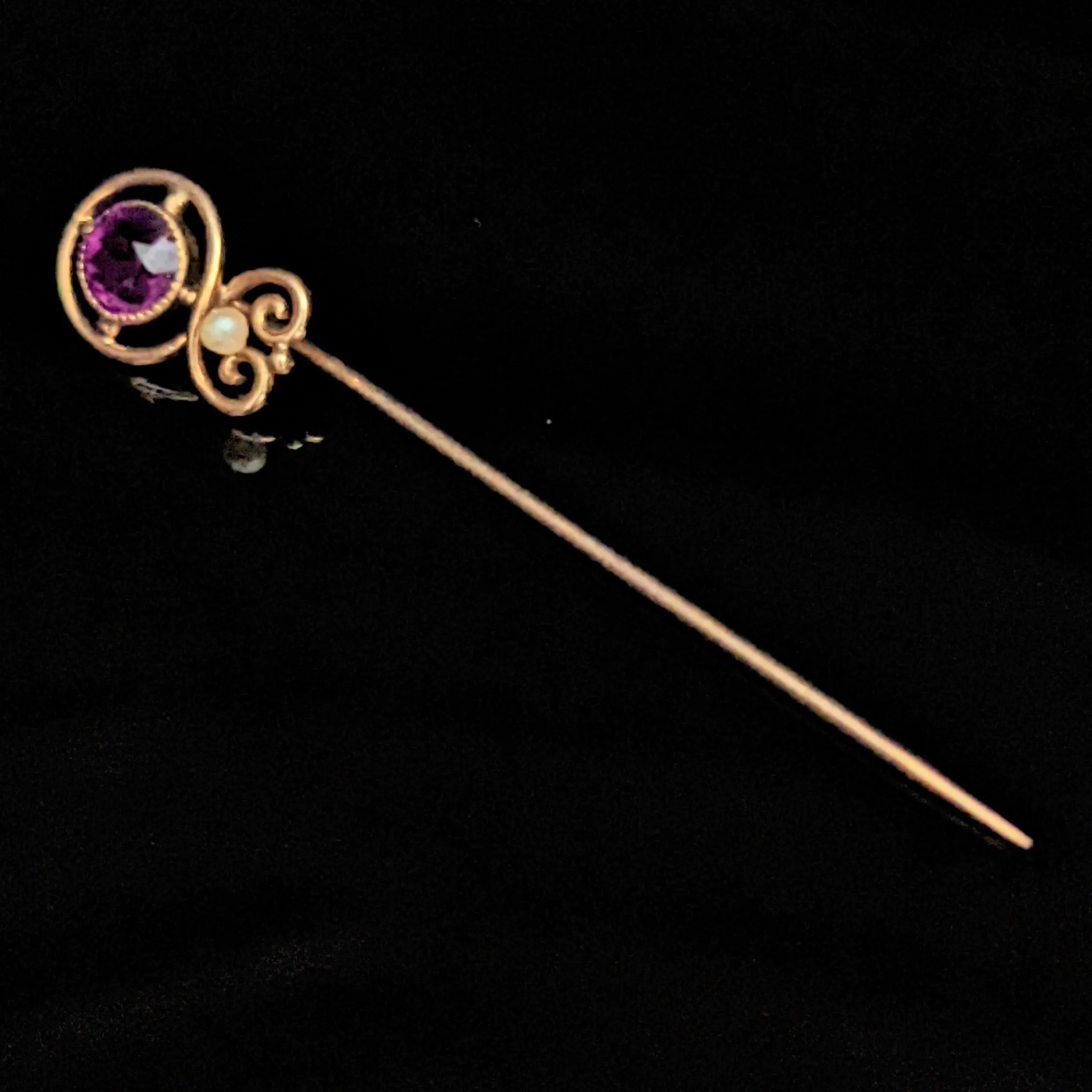 The Destin - Art Nouveau Paste Seed Pearl 14k Gold Stick Pin