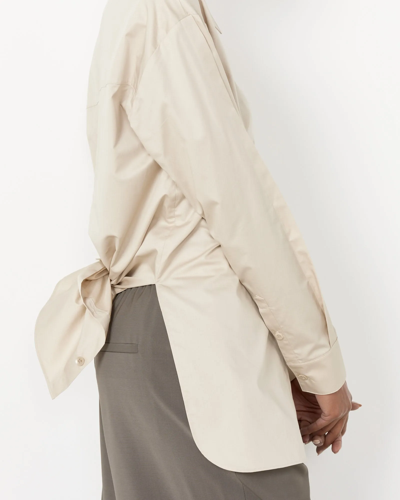 Tucked Sleeve Shirt in Light Stone