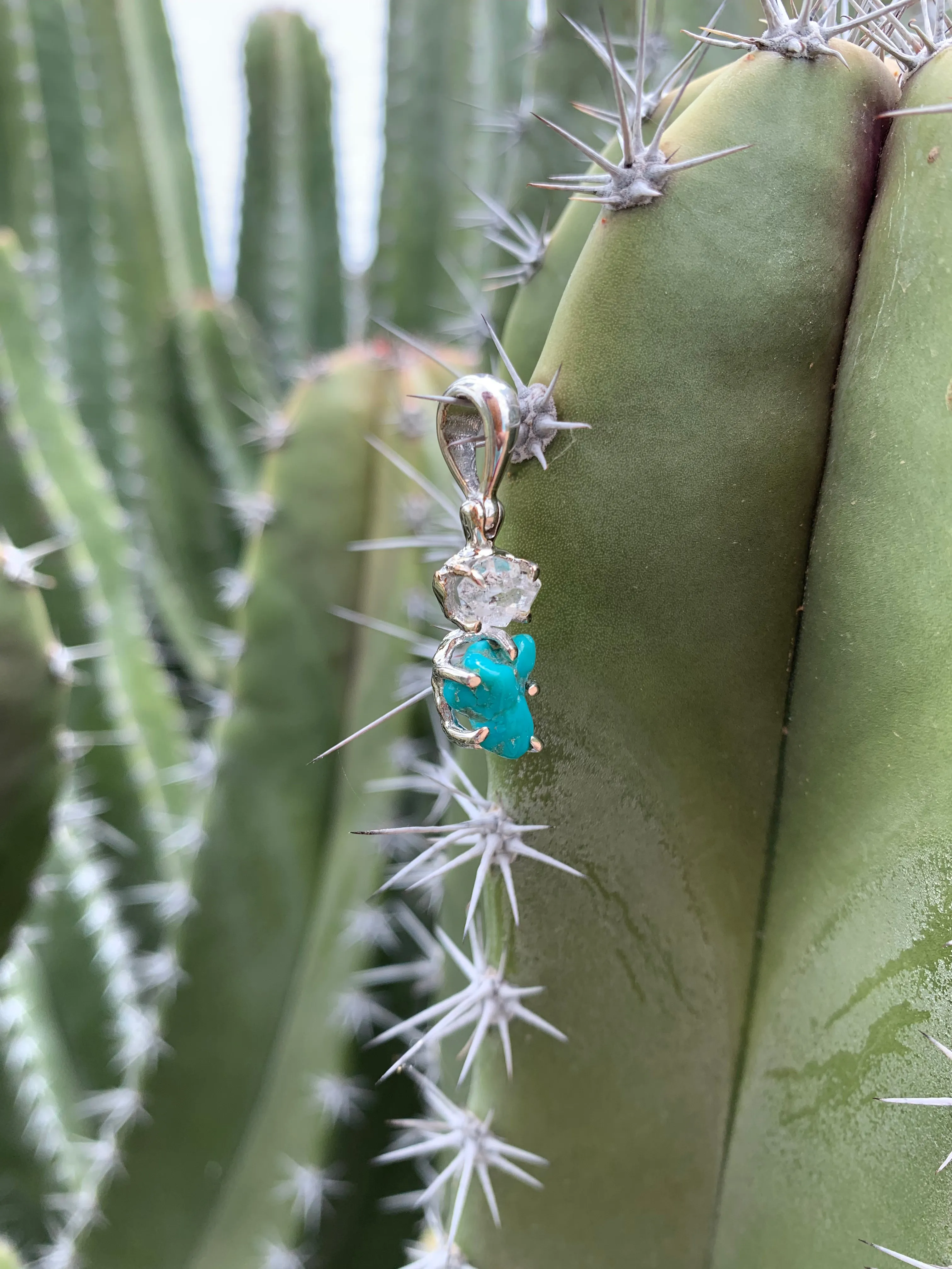 Turquoise and Herkimer Diamond pendant