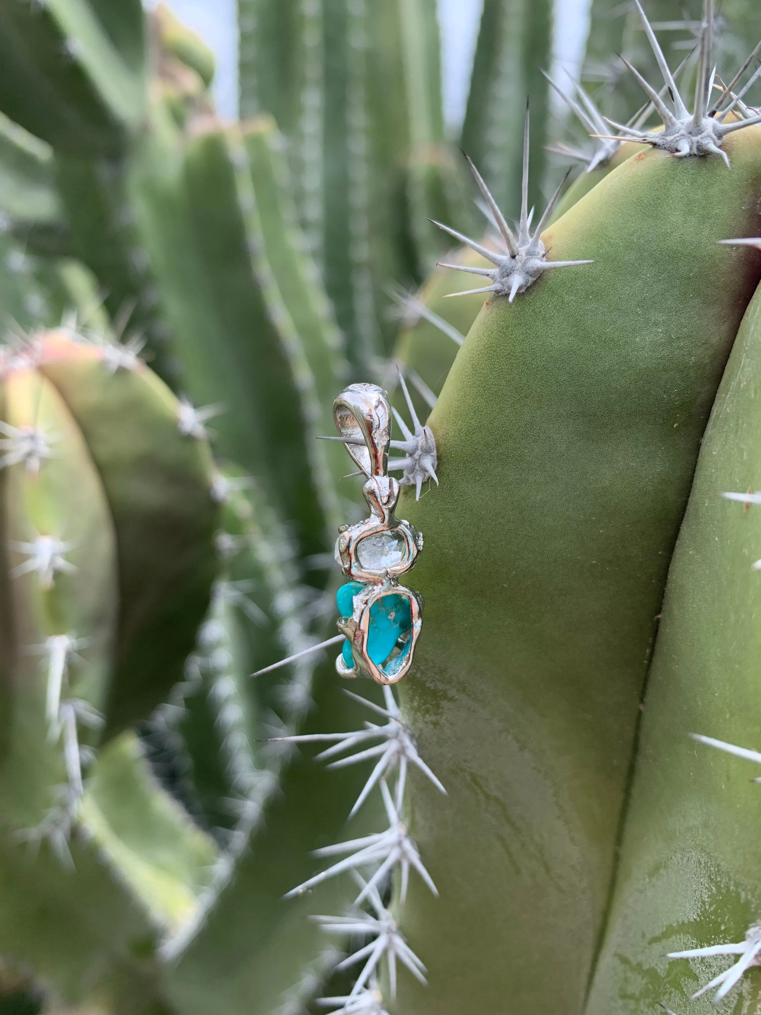 Turquoise and Herkimer Diamond pendant