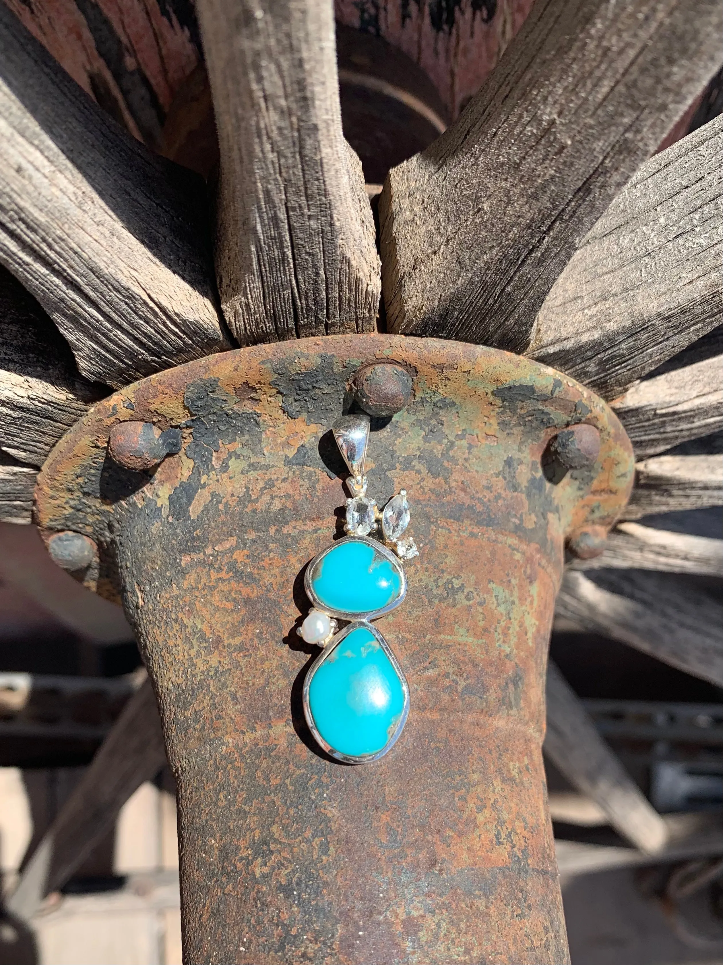 Turquoise, Pearl and Topaz pendant