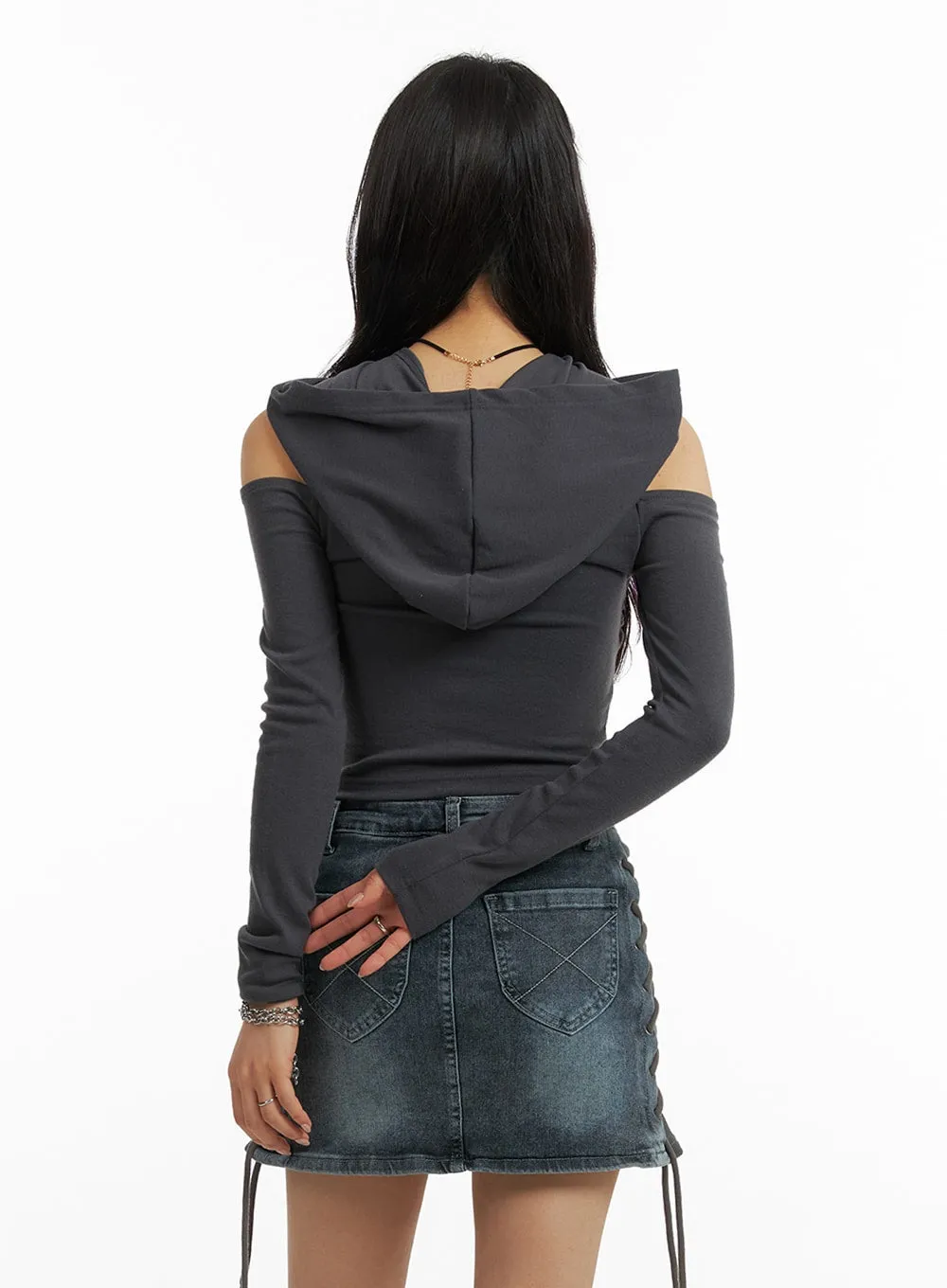 Twist Neck Hooded Crop Top IM405