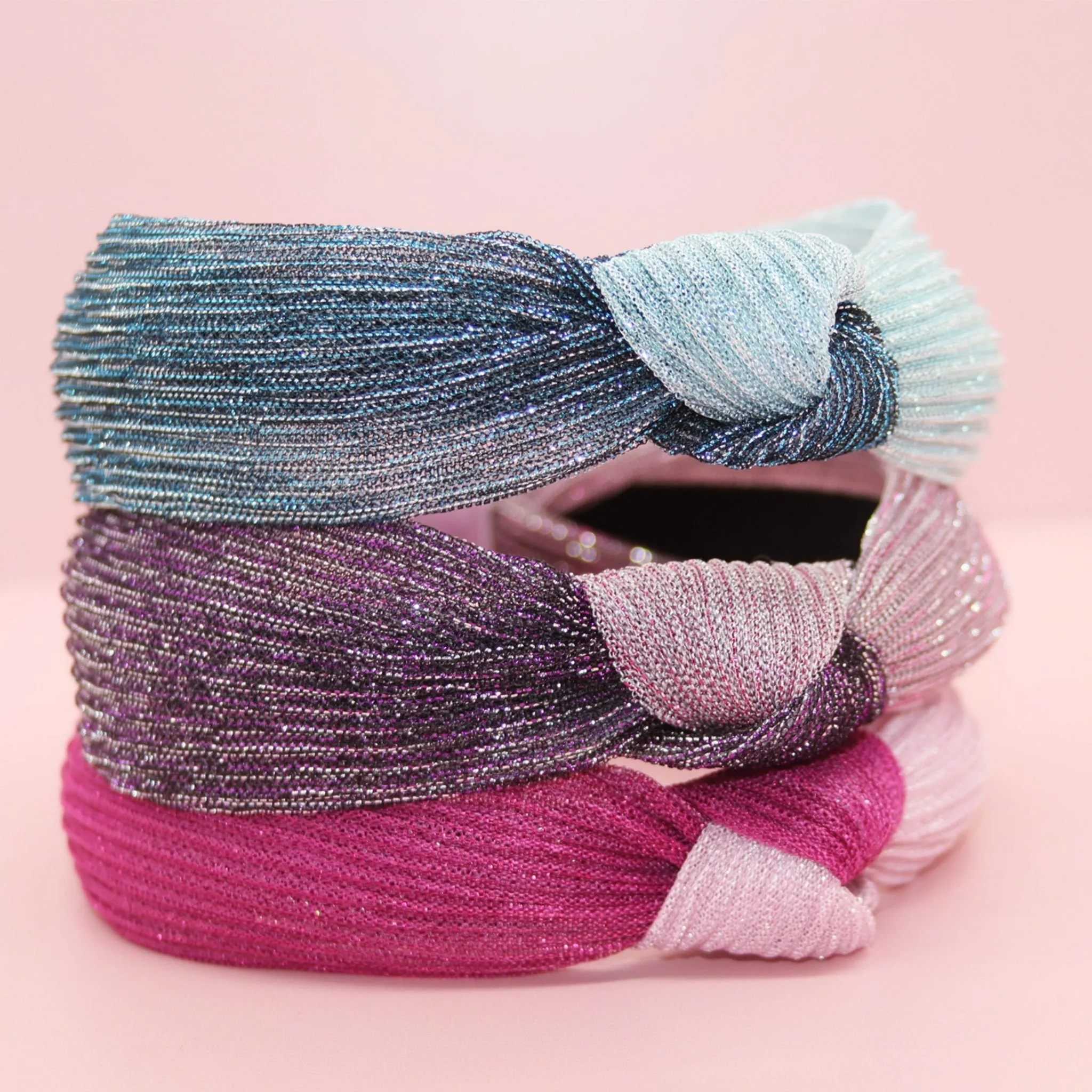 Two Tone Pleated Knot Headbands - 3 Pack