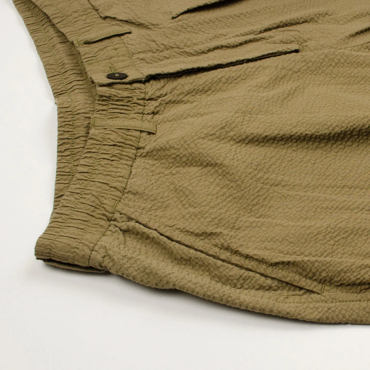 Universal Works - Pleated Track Short Cotton Seersucker - Olive