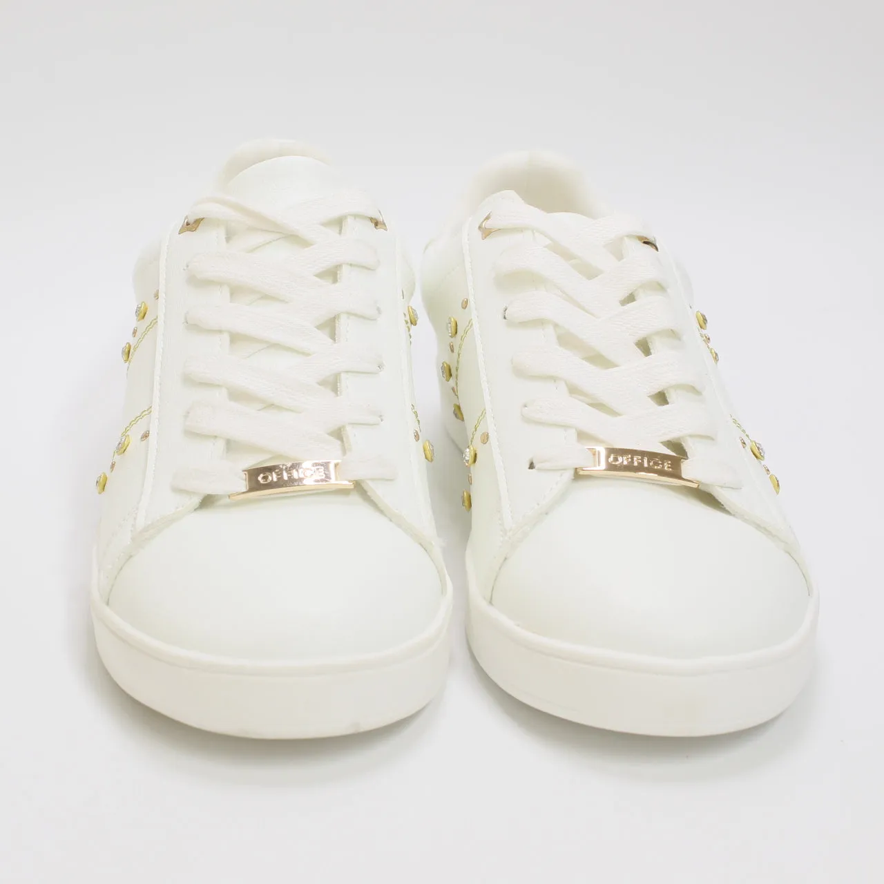 Womens Office Florrie Lace Up Diamante Trainers White Embeliished